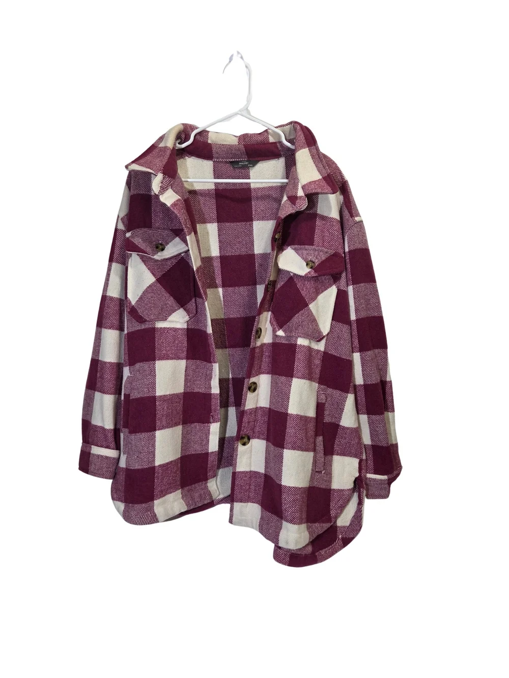 Plaid Utility Jacket in Burgundy & Cream